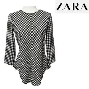 ZARA XSmall Black & White Fit & Flare Black & White Checkerboard Blouse